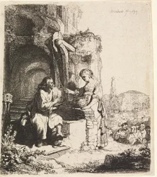 Christus und die Frau von Samaria unter Ruinen
