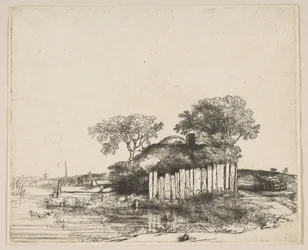 Hütte mit einem weißen Zaun, 1648