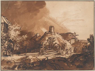 Häuser unter einem stürmischen Himmel, um 1640