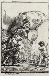 David und Goliath. Illustration für Piedra gloriosa von Menasseh ben Israel