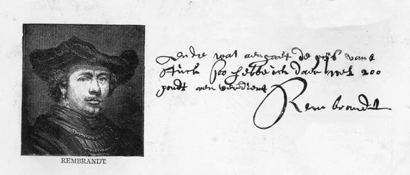 Handschrift und Unterschrift Rembrandts aus einem Brief an Constantine Huygens mit der Bitte um Zahlung eines geschuldeten Geldbetrags, um 1640