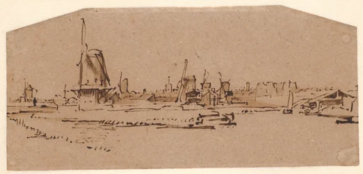 Landschaft mit Windmühlen an einem Kanal westlich von Amsterdam