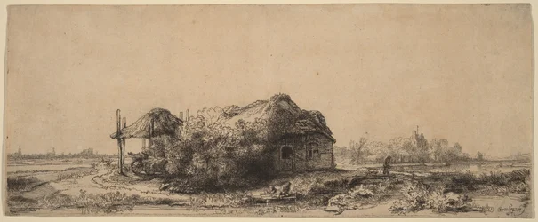 Landschaft mit einem Cottage und Heuscheune: Querformat