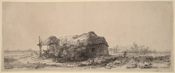 Landschaft mit einem Cottage und Heuscheune: Querformat