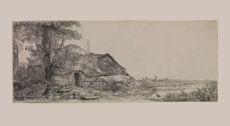 Landschaft mit einem Cottage und einem großen Baum