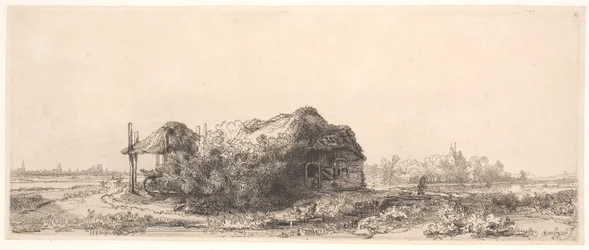 Landschaft mit einem Cottage und Heuscheune: Querformat