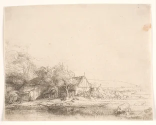 Landschaft mit einer trinkenden Kuh
