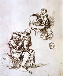 Alter Mann spielt mit Kind, 1635-1640