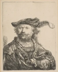Selbstporträt mit Samtkappe und Feder, 1638