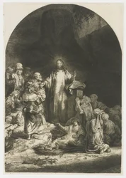 Der Hundertguldenblatt: das zentrale Stück mit Christus predigend, die Platte gewölbt