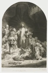 Der Hundertguldenblatt: das zentrale Stück mit Christus predigend, die Platte gewölbt