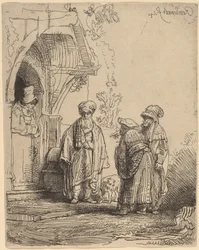 Drei orientalische Figuren (Jakob und Laban?)