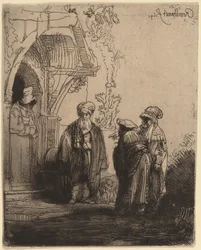Drei orientalische Figuren (Jakob und Laban?)