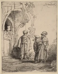 Drei orientalische Figuren (Jakob und Laban?)