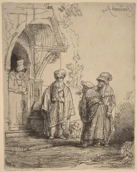 Drei orientalische Figuren (Jakob und Laban?)