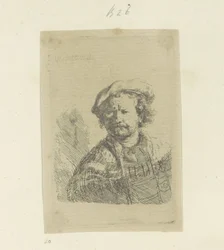 Zelfportret met baret en bewerkte mantel