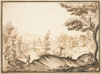 Landschaft mit einem Kuppelgebäude