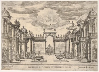 Sechstes Zwischenspiel: Garten der Kalypso Intermedio sesto: giardino di Calipso, aus der Serie..., 1608