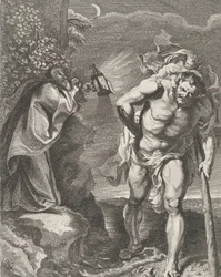 Der heilige Christophorus trägt das Christuskind über einen Bach, ein anderer Mann hält ..., ca. 1636-80