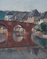 Spiegelung der Brücke auf dem Lot bei Espalion, Aveyron