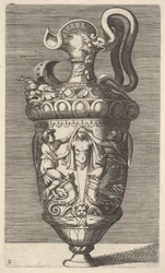 Vase mit zwei geflügelten Figuren, die einen Pfeiler drapieren, 17. Jahrhundert