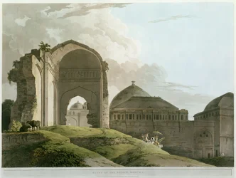 Ruinen des Palastes in Madurai, graviert von Thomas und William (1769-1837) Daniell, veröffentlicht 1798