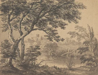 Landschaft mit Kirche im Hintergrund