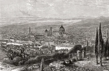 Ein Blick auf Florenz, Toskana, Italien von der Terrasse von San Miniato, im späten 19. Jahrhundert. Aus Italienische Bilder von Rev. Samuel Manning, veröffentlicht ca. 1890.