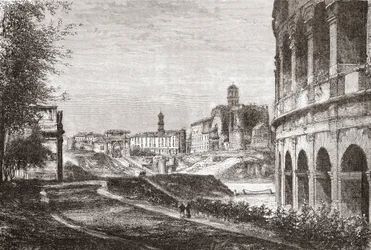 Zugang zum Forum vom Cellian Hill, Rom, Italien im späten 19. Jahrhundert. Aus Italienische Bilder von Rev. Samuel Manning, veröffentlicht ca. 1890.