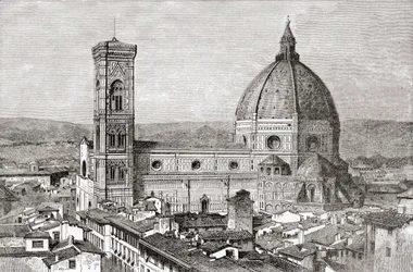 Der Dom und der Glockenturm der Basilica di Santa Maria del Fiore, Piazza del Duomo, Florenz, Italien im späten 19. Jahrhundert. Aus Italienische Bilder von Rev. Samuel Manning, veröffentlicht um 1890.