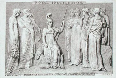 Karte der Royal Institution, graviert von A. Rannbach, aus Michael Faradays Sammelalbum