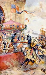 Ein Turnier auf der Tower Bridge, Illustration aus „Hutchinsons Geschichte der britischen Nation“