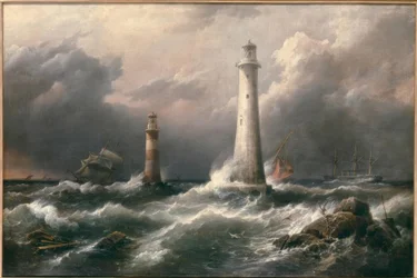 H.M.S. Lord Warden vor den Eddystone-Leuchttürmen