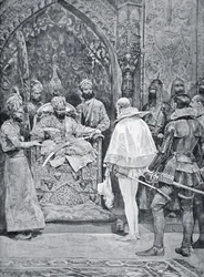 Akbar der Große empfängt die Botschafterin von Königin Elisabeth im Jahr 1599