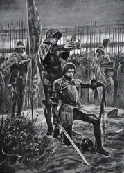 Heinrich VII. wird bei Bosworth gekrönt, Illustration aus „Die Geschichte der Nation“