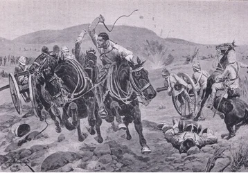 Feldartillerie tritt in Aktion (Lithographie)