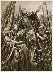 Die Erhebung von Edward dem Älteren bei seiner Krönung in Kingston-on-Thames, Pfingstsonntag, aus 