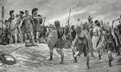 Vespasian von seinem Sohn Titus gerettet, Illustration aus 