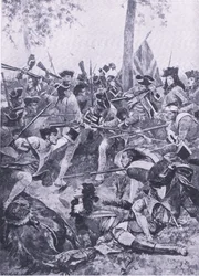 Schlacht von Ramillies, 23. Mai 1706: Der Angriff des irischen Regiments, Illustration aus Britische Schlachten zu Land und zu Wasser, 1915