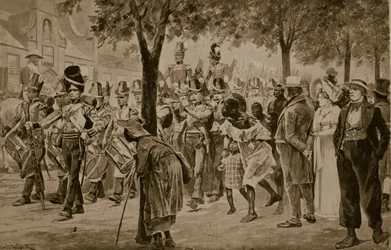 Britische Truppen marschieren in Kapstadt ein, 1814, Illustration aus 