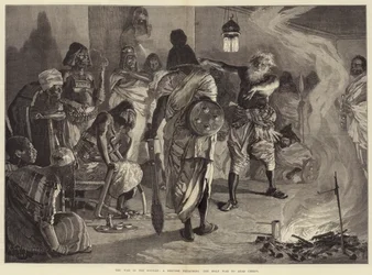 Der Krieg im Sudan, ein Derwisch predigt den Heiligen Krieg den arabischen Häuptlingen