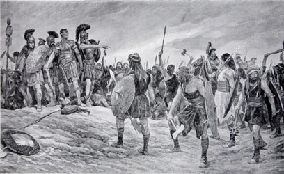 Vespasian von seinem Sohn Titus gerettet, Illustration aus 