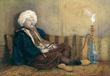 Porträt von Sir Thomas Philips in östlicher Tracht, liegend mit einer Wasserpfeife