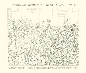 1849, Ein Eisenbahntreffen, Emotion der Aktionäre bei der Ankündigung einer Dividende von zweieinhalb Pence