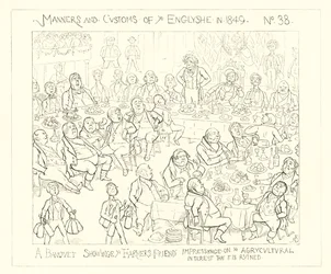 1849, Ein Bankett, das den Bauernfreund zeigt, der das landwirtschaftliche Interesse als ruiniert darstellt