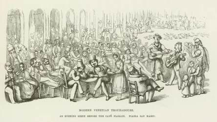 Moderne venezianische Troubadoure, eine Abendszene vor dem Café Florain, Piazza San Marco