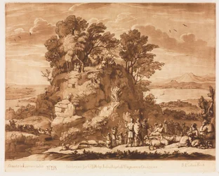 Liber Veritatis: Nr. 138, Ein Blick auf das Meer mit Christus, der auf dem Berg predigt (das Wasser unten könnte wahrscheinlich für das Meer von Tiberius stehen)