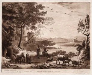 Liber Veritatis: Nr. 42, Eine Flusslandschaft mit einem Schäfer und einer Schäferin, 1774