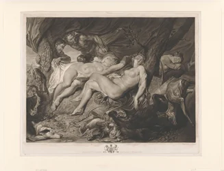 Die schlafende Diana und ihre Nymphen werden von Satyrn beobachtet