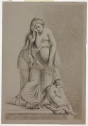 Weinende allegorische Frauenfigur mit Putto